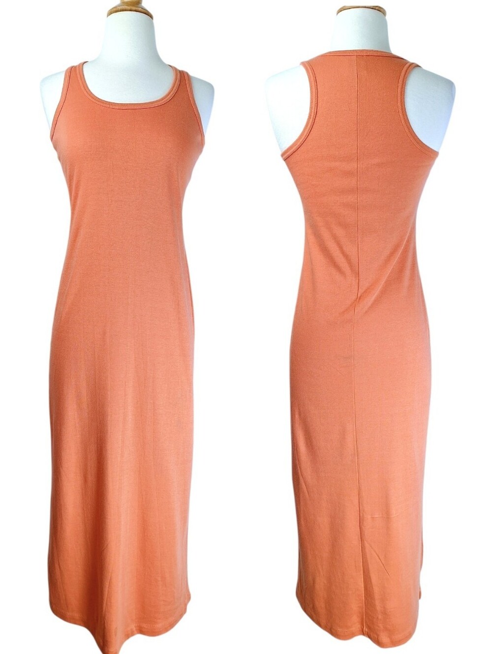 Vintage 70s Tank Shirt Maxi Dress Sz Sm/M Orange Stretch Sportswear Hippie Boho